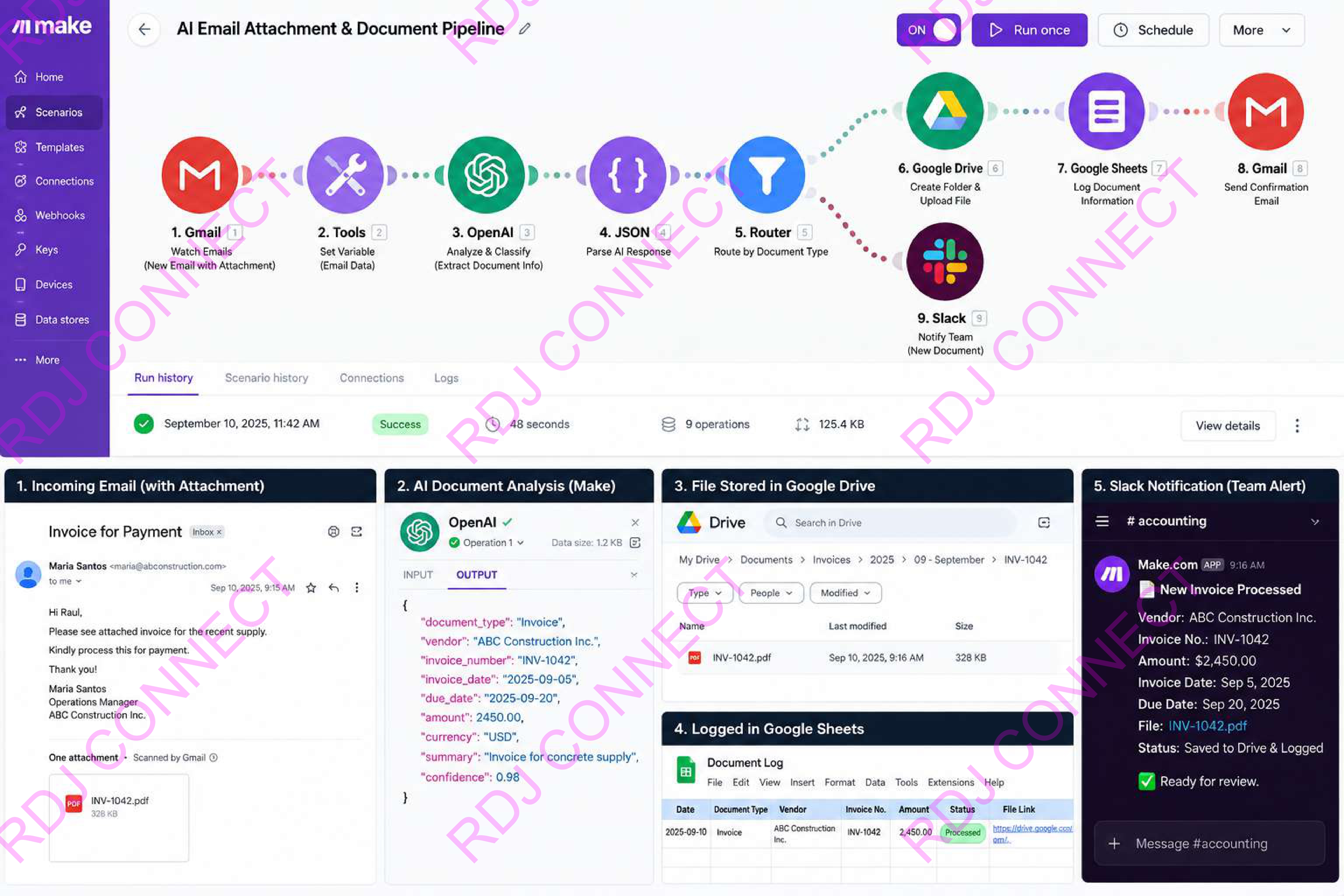 AI email attachment & document pipeline workflow